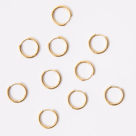 16mm Gold Circle Huggie Earrings, 2mm Thick, Stainless Steel (304)