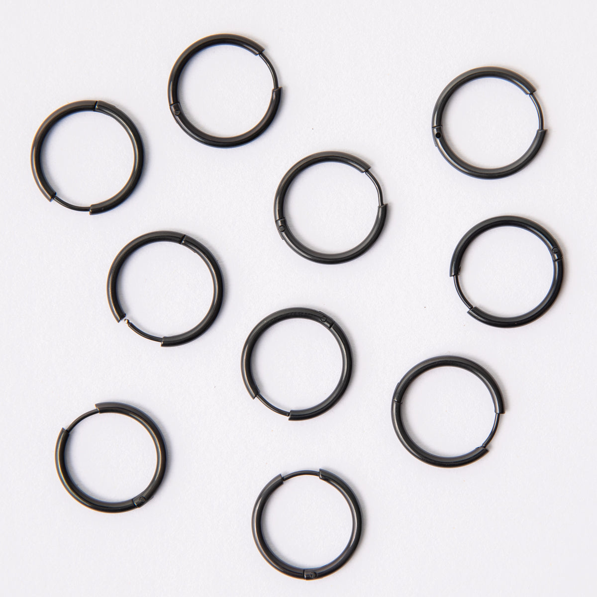 20mm Black Circle Huggie Earrings, 2mm Thick, Stainless Steel (304)
