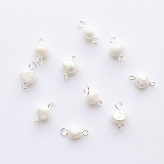 Freshwater 7-8mm Pearl Connectors with 2 Silver Loops - jewellery making supplies