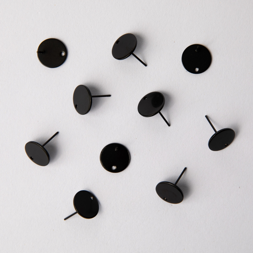 12mm Black Circle Stainless Steel (304) Decorative Earrings