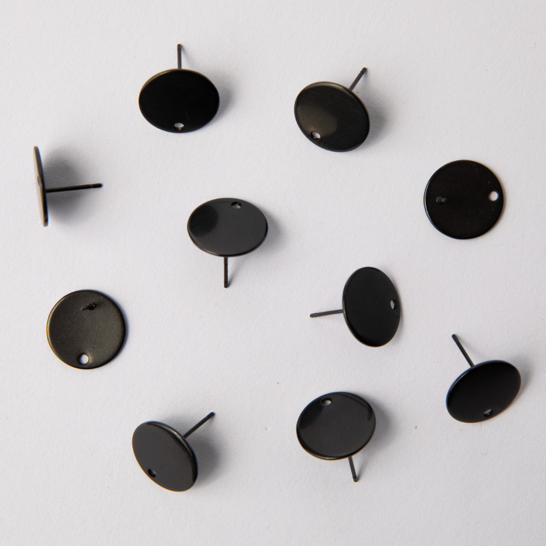 15mm Black Circle Stainless Steel (304) Decorative Earrings