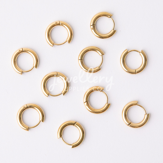 16mm Gold Circle Huggie Earrings, 3mm Thick, Stainless Steel (304)