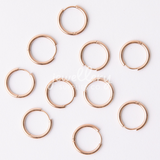 18mm Rose Gold Circle Huggie Earrings, 2mm Thick, Stainless Steel (304)