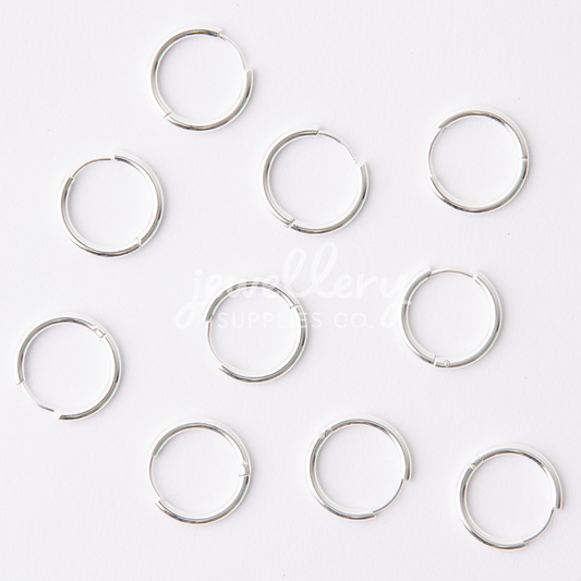 18mm Silver Circle Huggie Earrings, 2mm Thick, Stainless Steel (304)