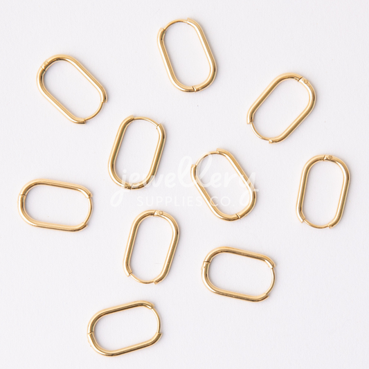20mm Gold Oval Huggie Earrings, 2mm Thick, Stainless Steel (304)