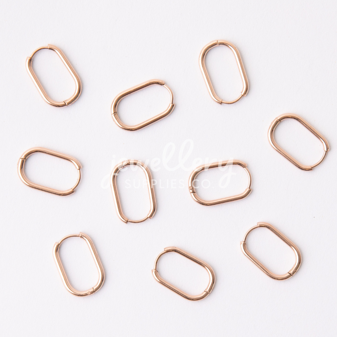 20mm Rose Gold Oval Huggie Earrings, 2mm Thick, Stainless Steel (304)