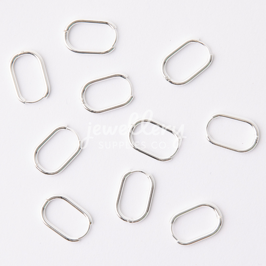 20mm Silver Oval Huggie Earrings, 2mm Thick, Stainless Steel (304)