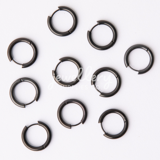 20mm Black Circle Huggie Earrings, 3mm Thick, Stainless Steel (304)