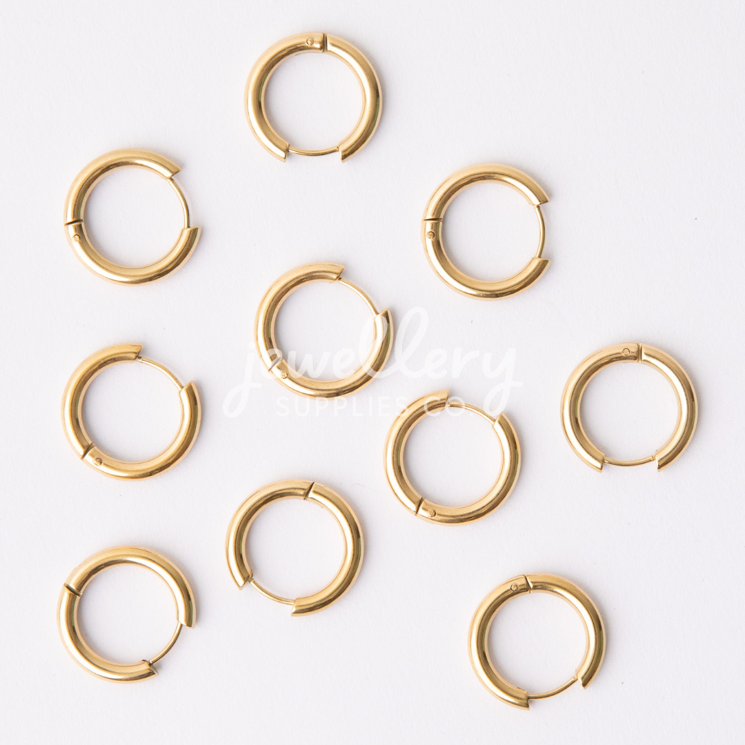 20mm Gold Circle Huggie Earrings, 3mm Thick, Stainless Steel (304)