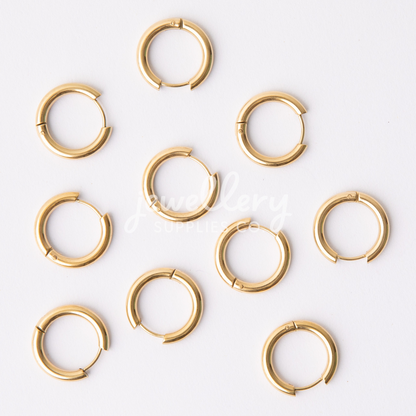 20mm Gold Circle Huggie Earrings, 3mm Thick, Stainless Steel (304)