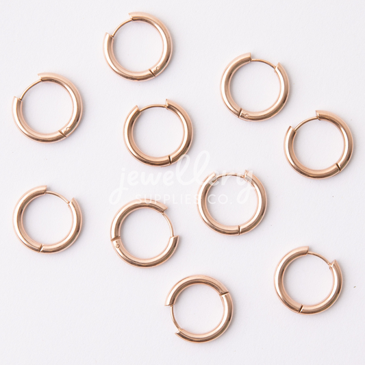 20mm Rose Gold Circle Huggie Earrings, 3mm Thick, Stainless Steel (304)