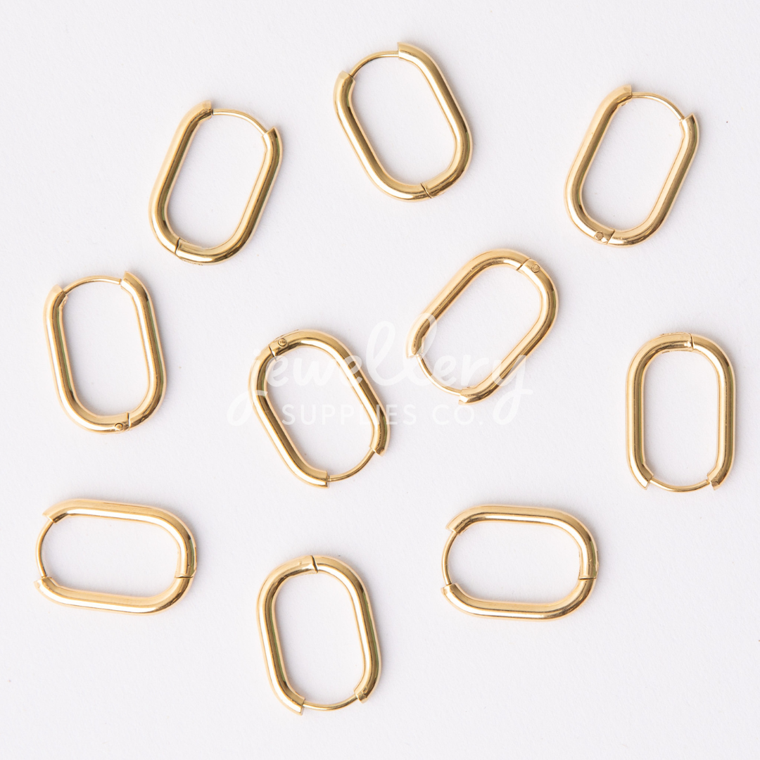 23mm Gold Oval Huggie Earrings, 2.5mm Thick, Stainless Steel (304)