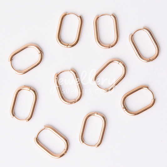 23mm Rose Gold Oval Huggie Earrings, 2.5mm Thick, Stainless Steel (304)