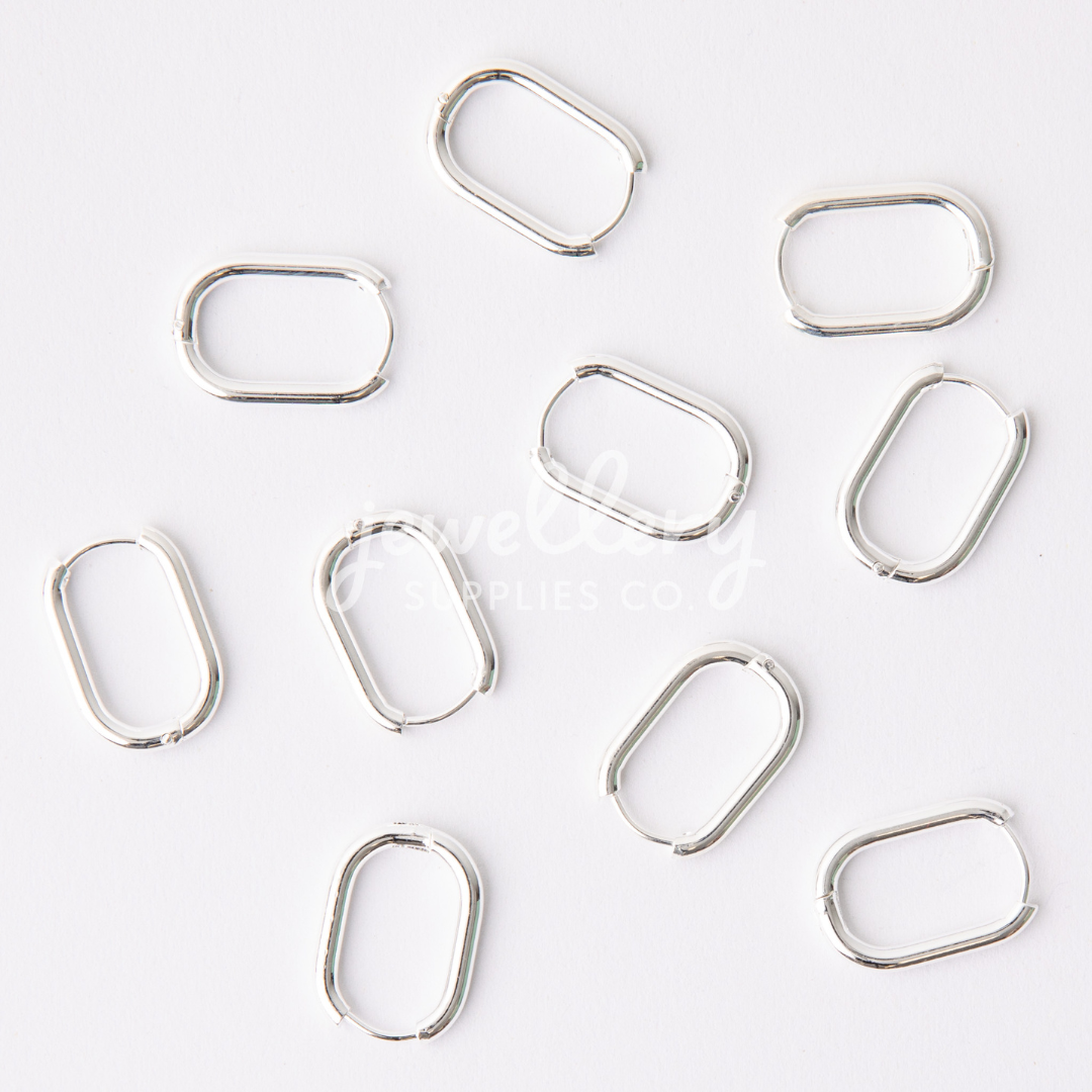 23mm Silver Oval Huggie Earrings, 2.5mm Thick, Stainless Steel (304)