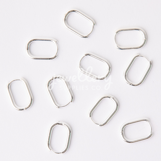 23mm Silver Oval Huggie Earrings, 2.5mm Thick, Stainless Steel (304)