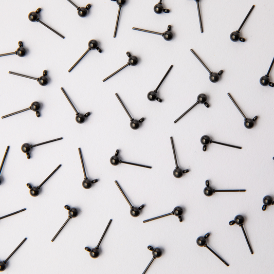 Black 4mm Ball Stud Earring Posts in Stainless Steel (304)