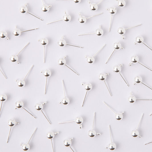Silver 6mm Ball Stud Earring Posts in Stainless Steel (304)