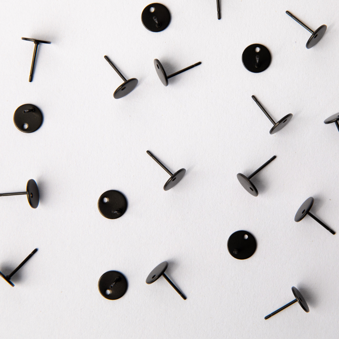 8mm Black Circle Stainless Steel (304) Decorative Earrings